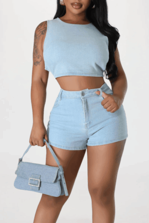 denim shorts set